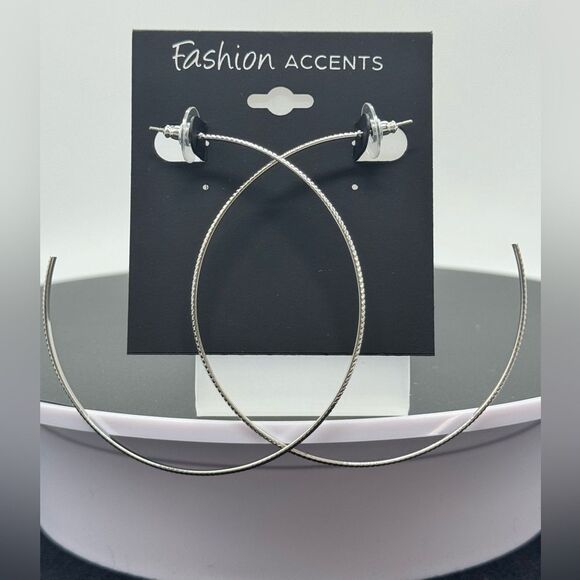 Fashion Accents Silver 3” open hoop post earrings. - Picture 1 of 4